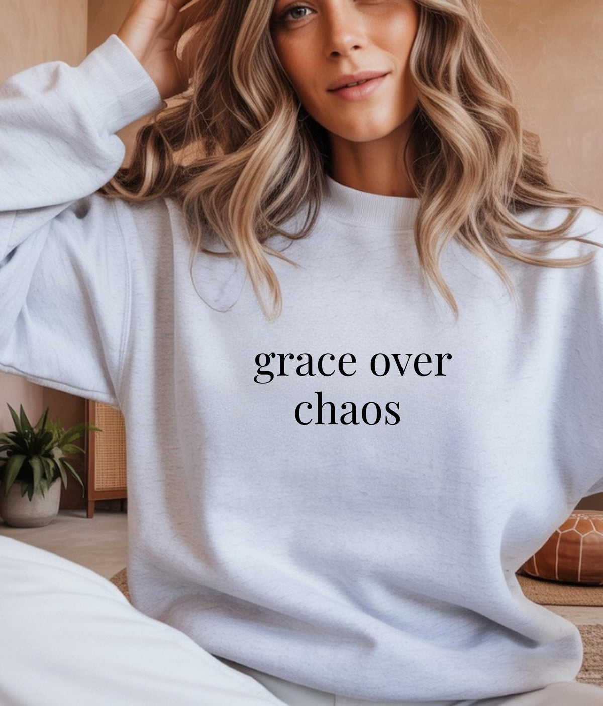 Grace Over Chaos Embroidered Crewneck Sweatshirt | Sassy Minimalist Style
