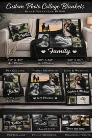 Personalized Photo Collage Blanket, Velveteen Plush Throw, Memorial Gift