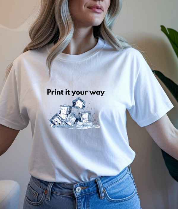 Print It Your Way cubes graphic T-shirt | blue sketch illustration