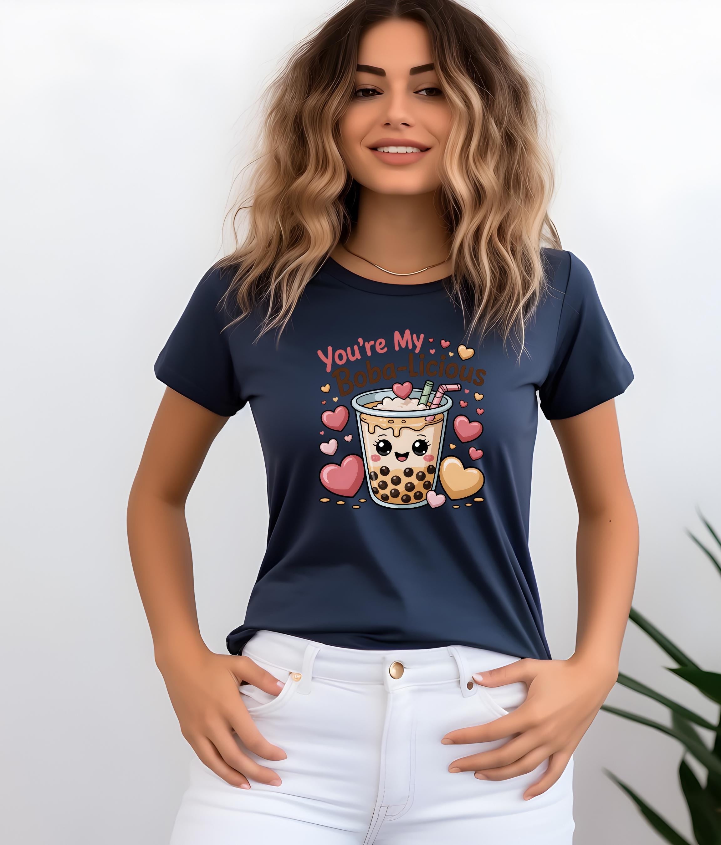 You're My Boba licious Boba Tea T Shirt | Cute Kawaii Bubble Tea Hearts | Funny Food Pun Tee | Unisex Graphic Shirt