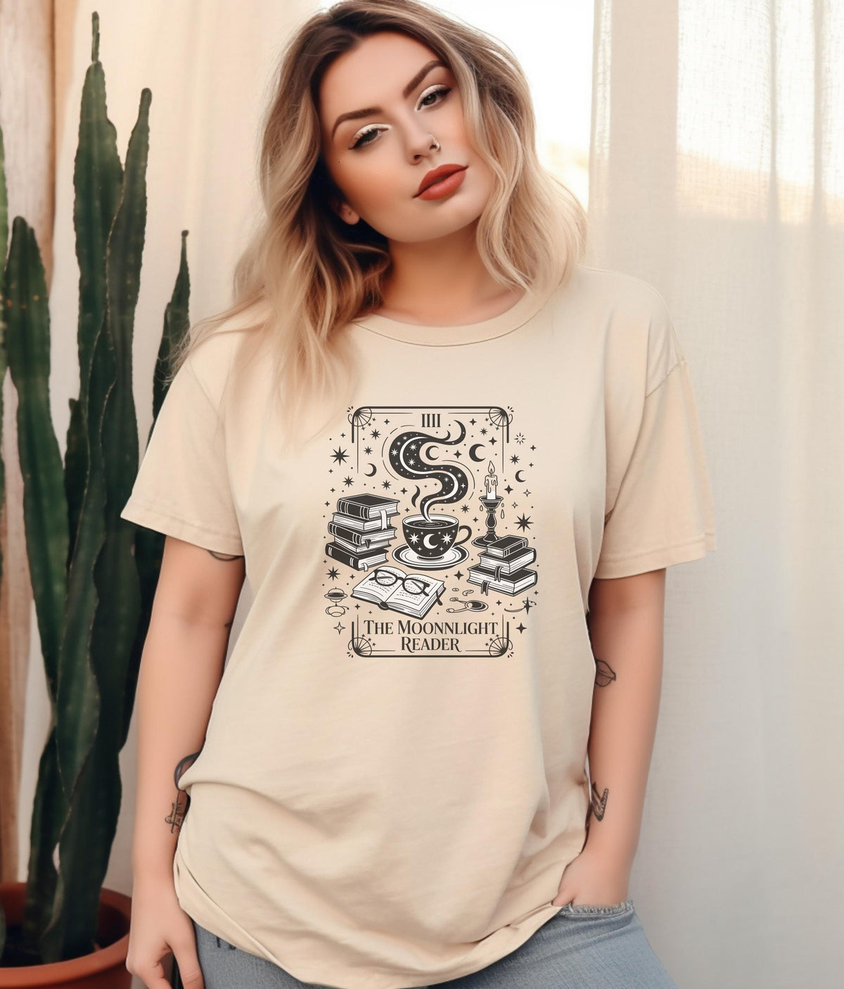 Mystical Reader Shirt, Celestial Book Lover Tee, Moonlit Reading Shirt, Cozy Cotton T-shirt, Gift for Bookworms, Astrology Graphic Top