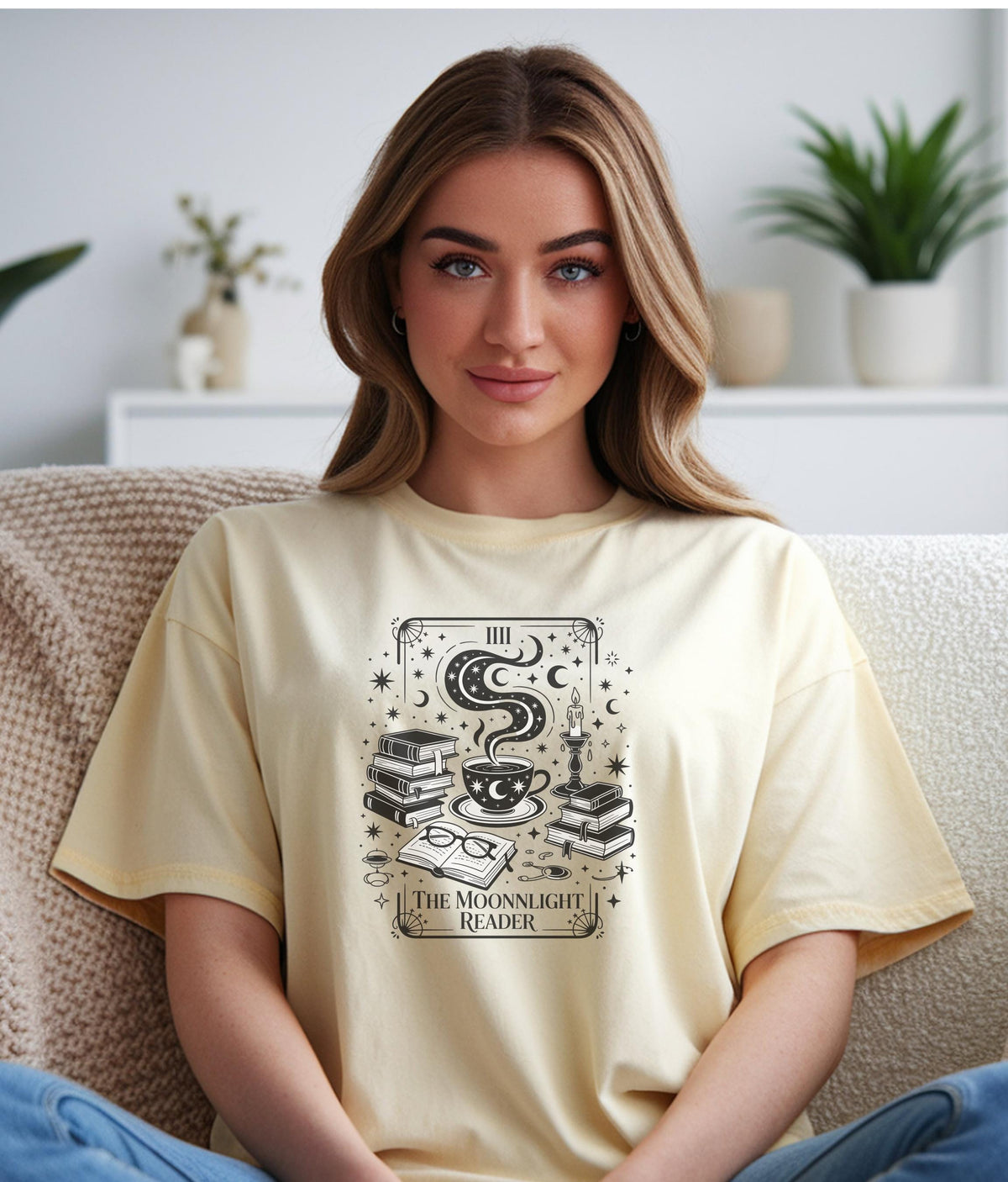 Mystical Reader Shirt, Celestial Book Lover Tee, Moonlit Reading Shirt, Cozy Cotton T-shirt, Gift for Bookworms, Astrology Graphic Top