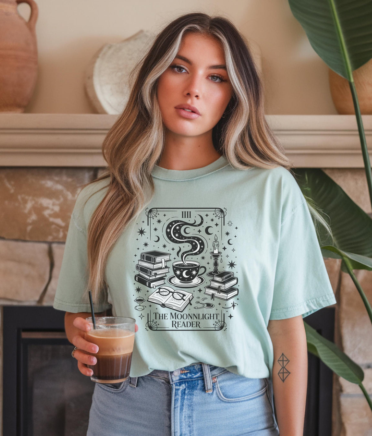 Mystical Reader Shirt, Celestial Book Lover Tee, Moonlit Reading Shirt, Cozy Cotton T-shirt, Gift for Bookworms, Astrology Graphic Top