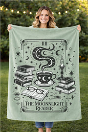 Cozy Book Lover Gift, Plush Reading Blanket, Celestial Design Throw, Astrology Bookish Gift, Soft Sage Green Velveteen Blanket, Cozy Reading