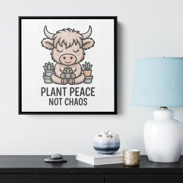 Fluffy Highland Cow Plant Art Wall Decor, Cute Animal Canvas Art, Peaceful Home Decor, Inspirational Nursery Art Print, Farmhouse Wall Art