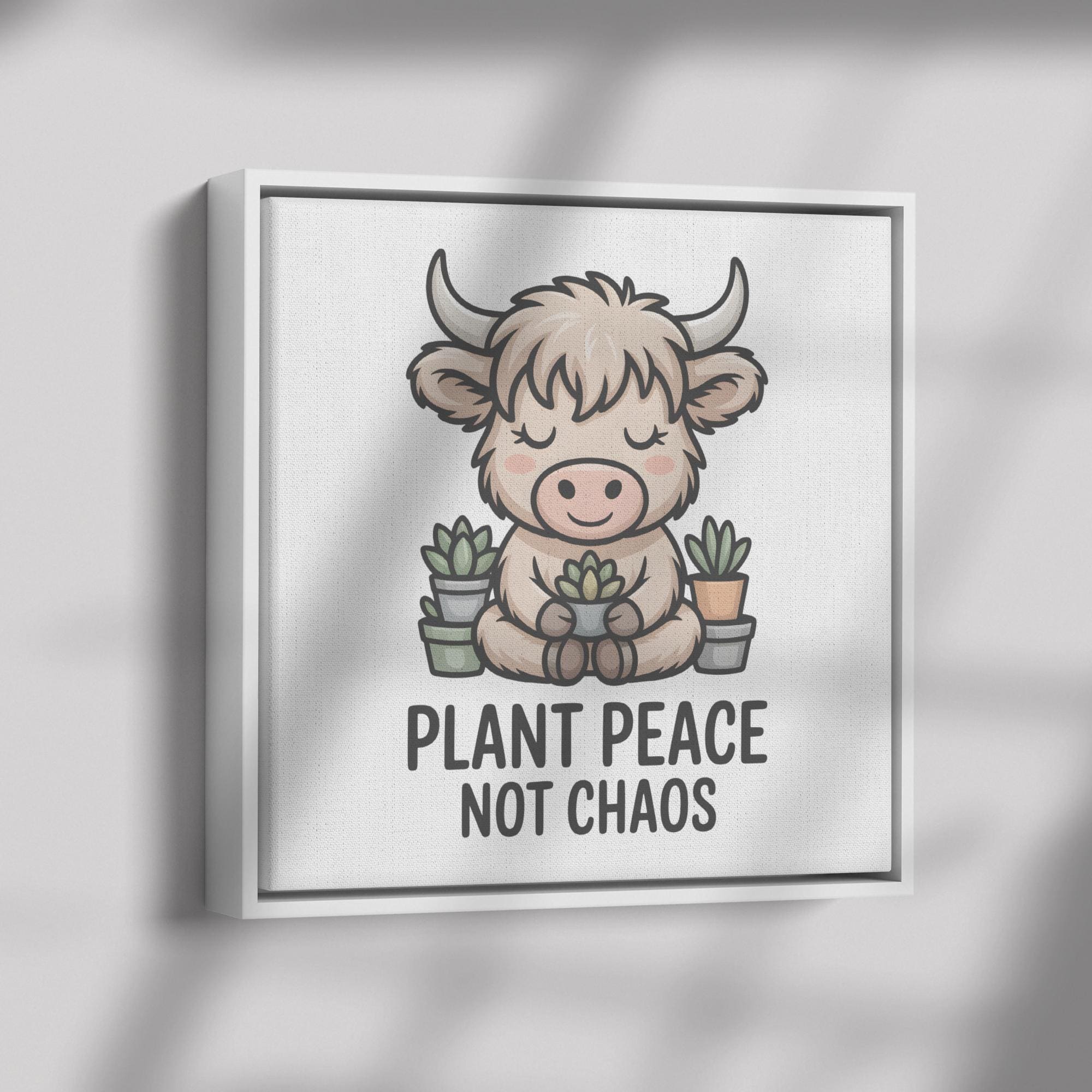 Fluffy Highland Cow Plant Art Wall Decor, Cute Animal Canvas Art, Peaceful Home Decor, Inspirational Nursery Art Print, Farmhouse Wall Art