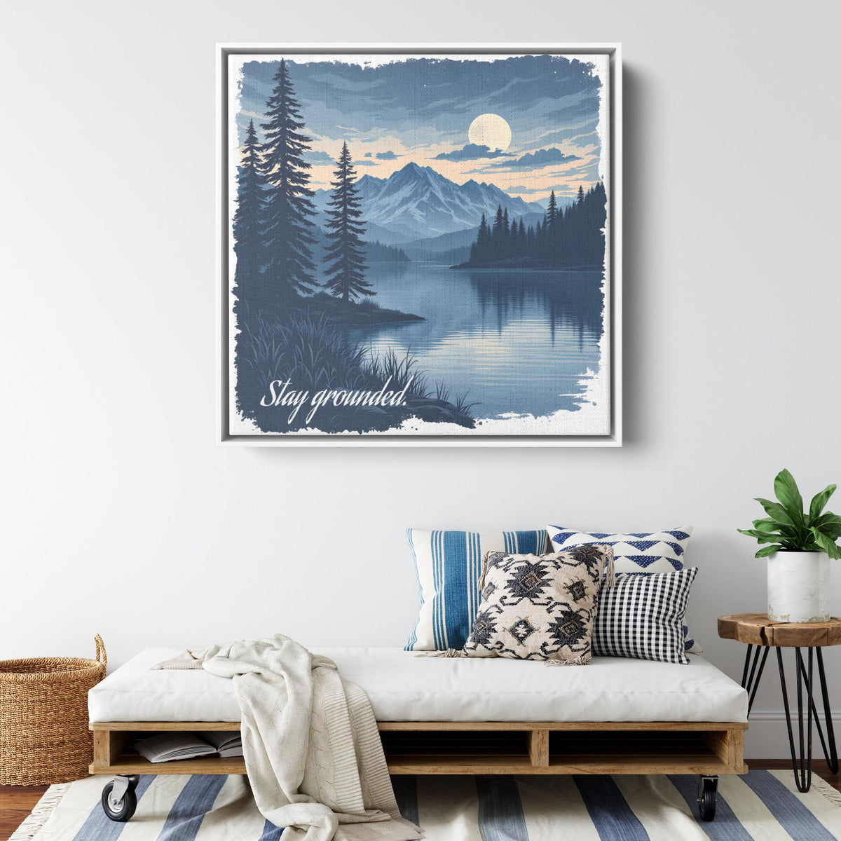 Mountain Landscape Canvas Art, Moonlit Lake Wall Decor, Nature Wall Art, Rustic Home Decor, Ready to Hang, Gift for Nature Lovers
