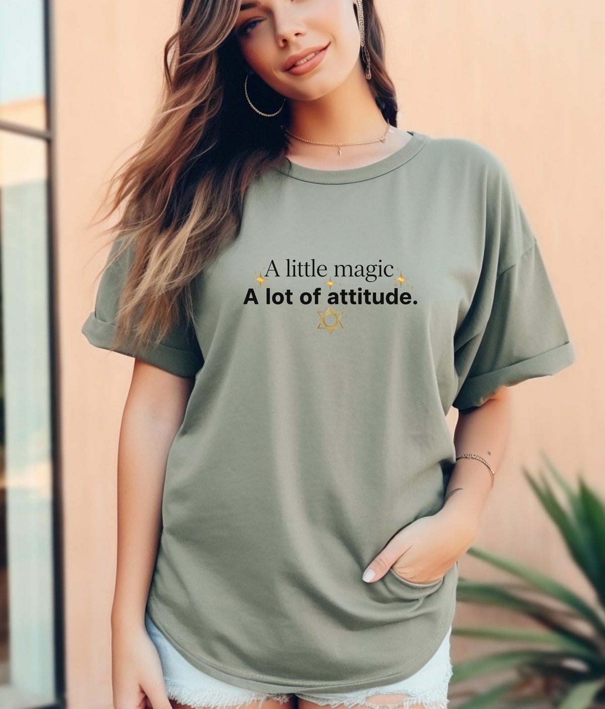 A Little Magic A Lot of Attitude T-Shirt | Sassy Quote Tee | Witchy Graphic Shirt | Soft Aesthetic Shirt | Cute Bold Statement Tee