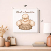 Hiding From Responsibilities Canvas Wall Art | Funny Chicken Art Print | Cute Farm Humor Decor | Cozy Cottage Wall Art Matte Canvas, Stretch