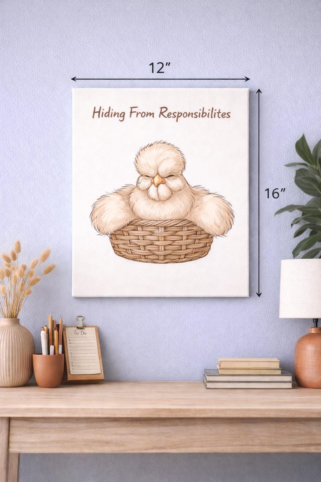 Hiding From Responsibilities Canvas Wall Art | Funny Chicken Art Print | Cute Farm Humor Decor | Cozy Cottage Wall Art Matte Canvas, Stretch