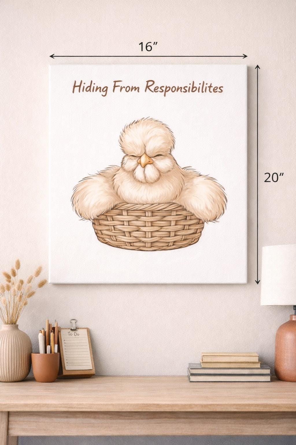 Hiding From Responsibilities Canvas Wall Art | Funny Chicken Art Print | Cute Farm Humor Decor | Cozy Cottage Wall Art Matte Canvas, Stretch