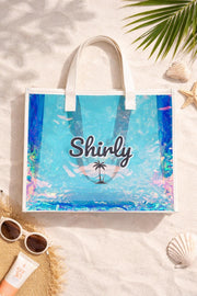 Personalized Beach Holographic Tote Bag | Custom Name Palm Tree Bag | Clear Summer Beach Bag | Vacation Pool Tote