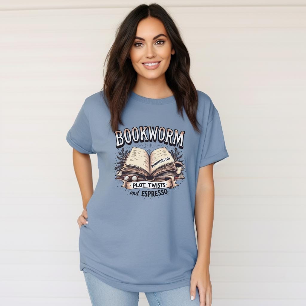 Bookworm t shirt, books and coffee graphic tee, reading aesthetic top