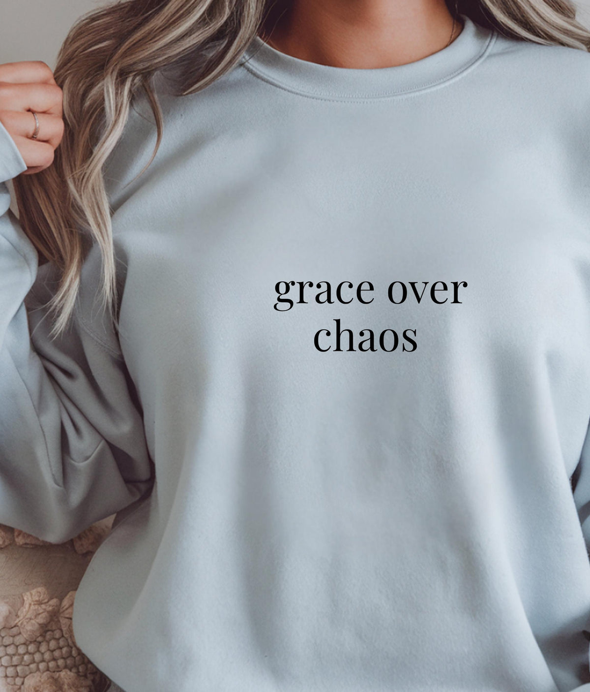 Grace Over Chaos Embroidered Crewneck Sweatshirt | Sassy Minimalist Style