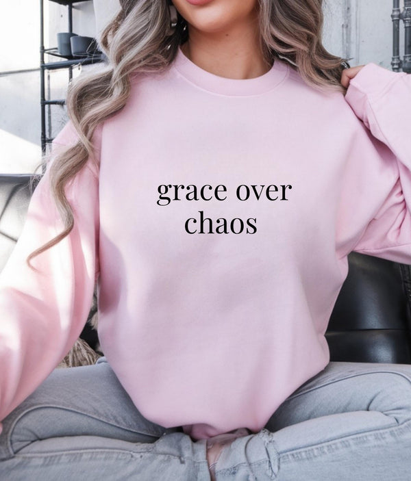 Grace Over Chaos Embroidered Crewneck Sweatshirt | Sassy Minimalist Style