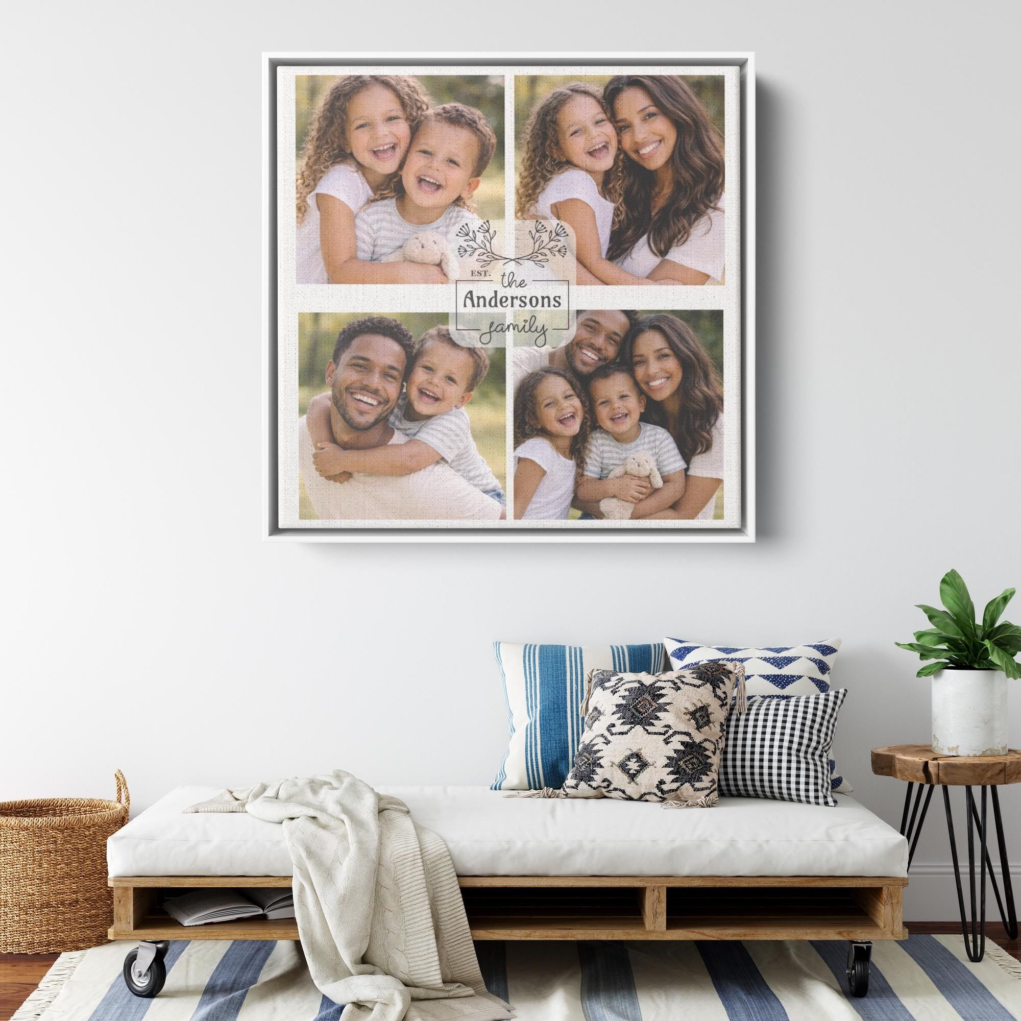 Personalized Family Photo Canvas Print | Custom Square Wall Art | Large Family Collage Canvas | Home Decor Gift