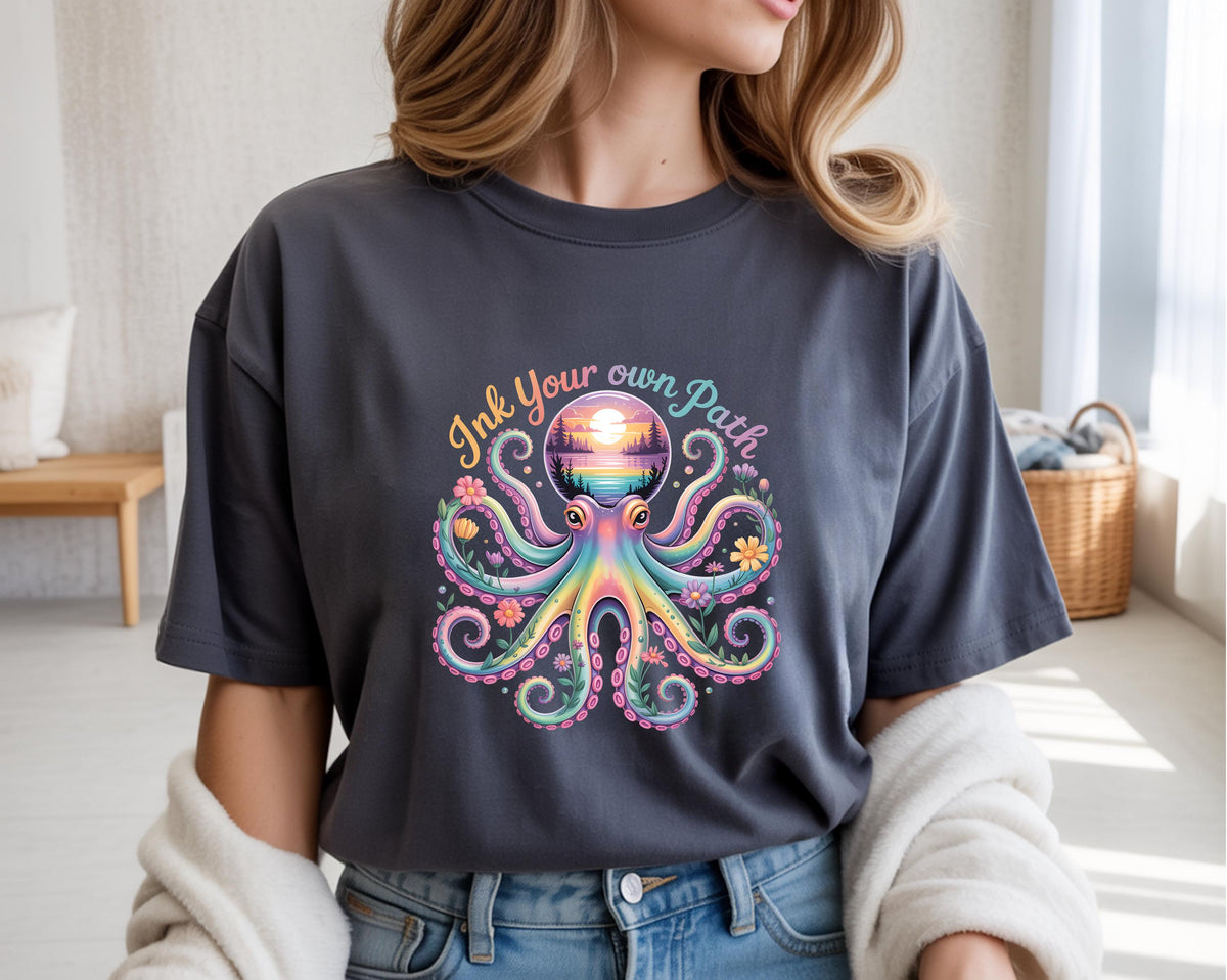 Octopus tee, Ink Your Own Path graphic, kawaii ocean creature shirt, unisex fit