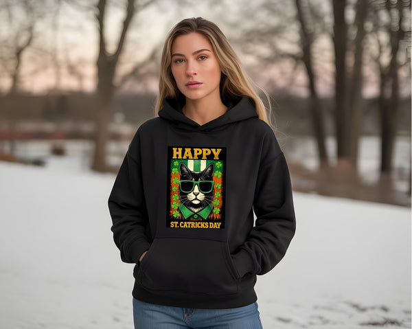 Lucky Shamrock Cat Sweatshirt, St Patrick’s Day pullover, cute 4 leaf clover graphic