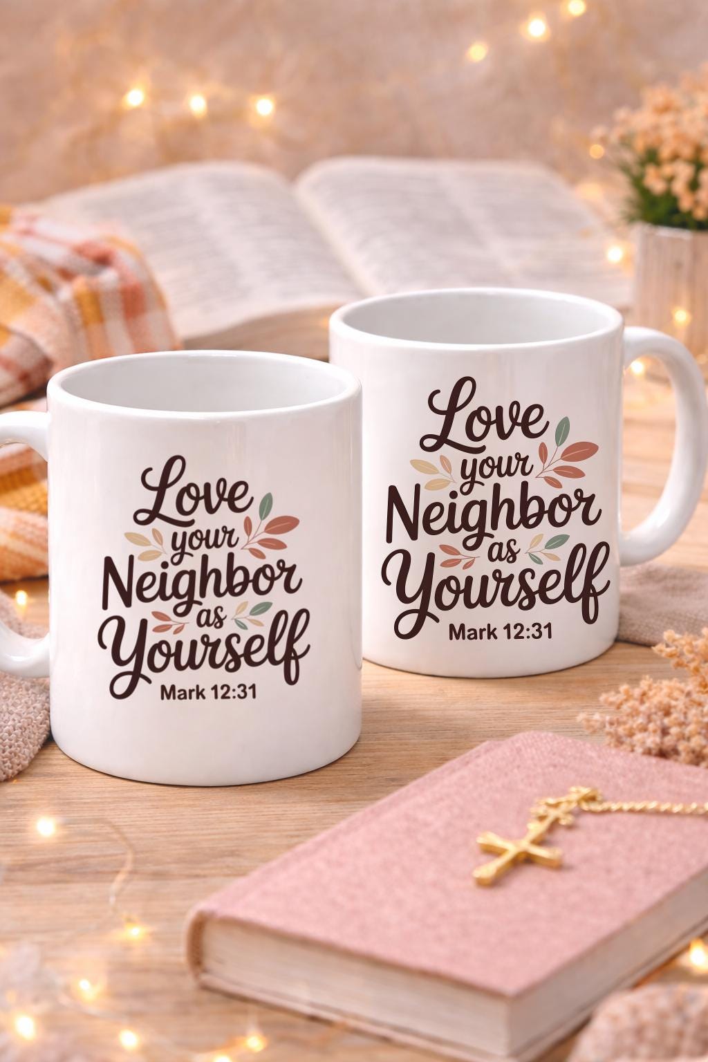 Love Your Neighbor Mug | Mark 12:31 Christian Coffee Cup | Faith Based Gift | Gen Z Christian Aesthetic | 11oz 15oz Ceramic Mug