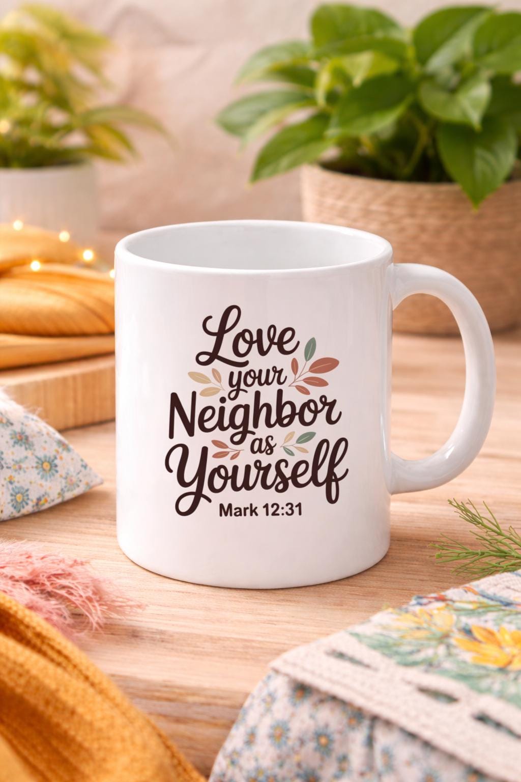 Love Your Neighbor Mug | Mark 12:31 Christian Coffee Cup | Faith Based Gift | Gen Z Christian Aesthetic | 11oz 15oz Ceramic Mug