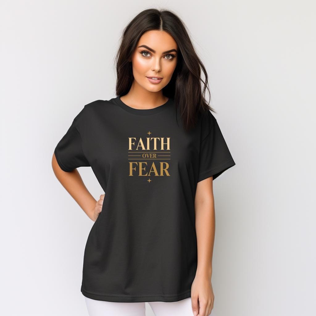 Faith Over Fear Shirt, Christian Graphic Tee, Minimalist Bible Verse Shirt, Modern Faith Apparel, Gold Christian Shirt