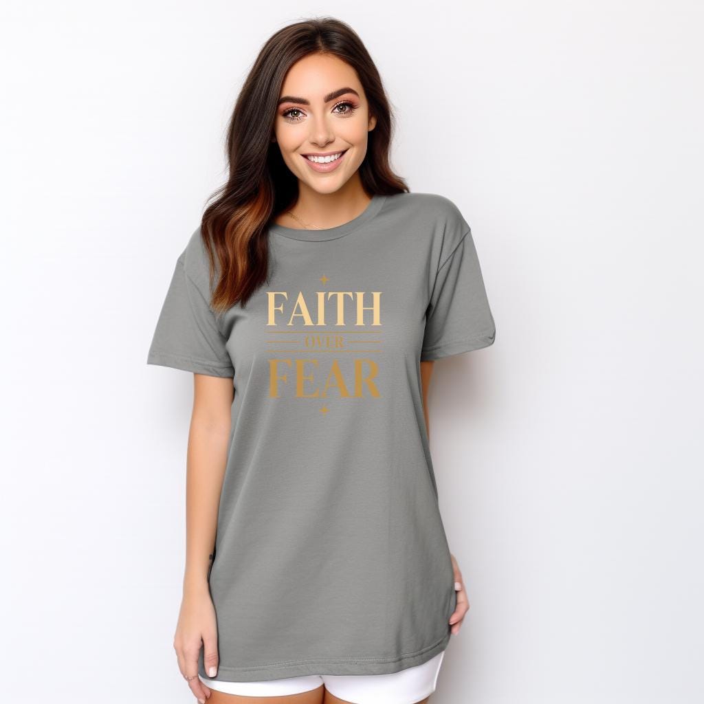 Faith Over Fear Shirt, Christian Graphic Tee, Minimalist Bible Verse Shirt, Modern Faith Apparel, Gold Christian Shirt