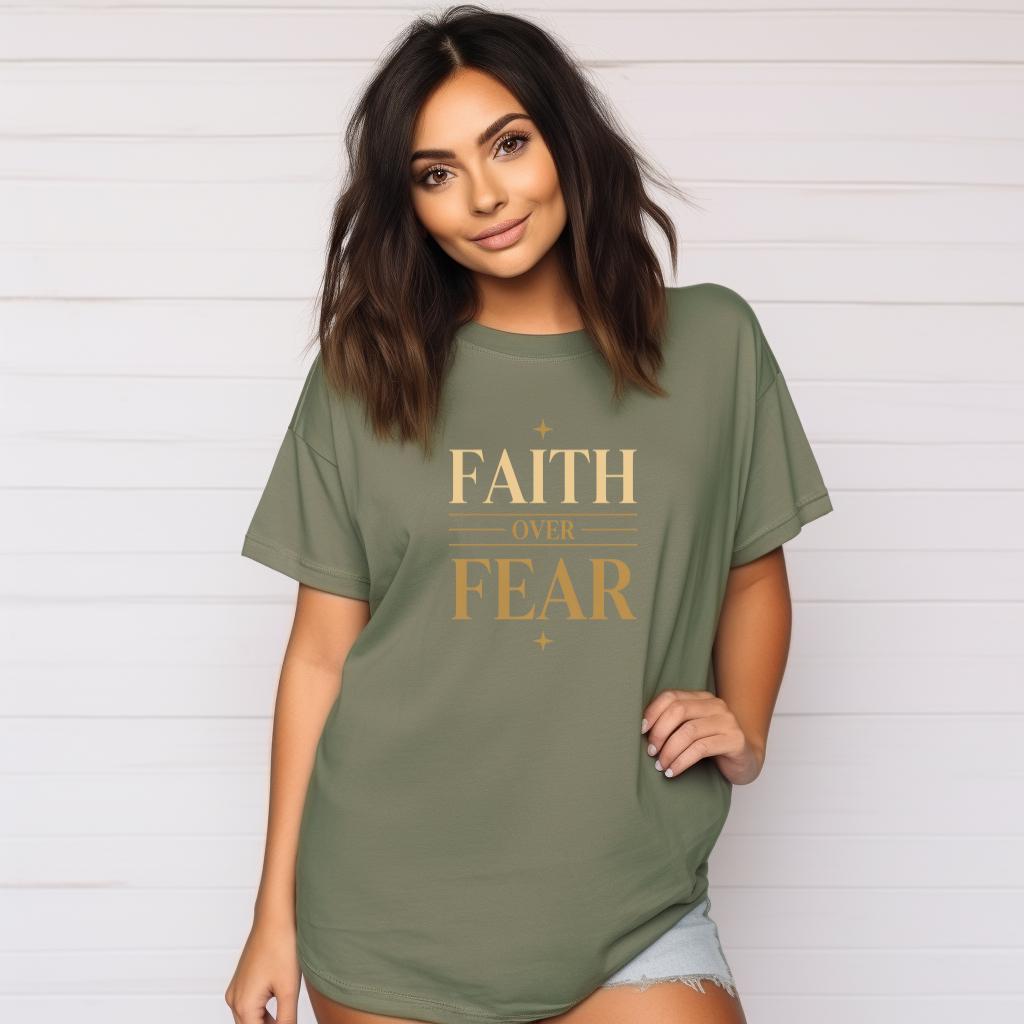 Faith Over Fear Shirt, Christian Graphic Tee, Minimalist Bible Verse Shirt, Modern Faith Apparel, Gold Christian Shirt