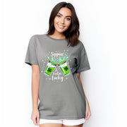Sippin & Feelin Lucky Shirt, St Patricks Day Graphic Tee, Shamrock Drink Tee, Funny Irish Party Shirt