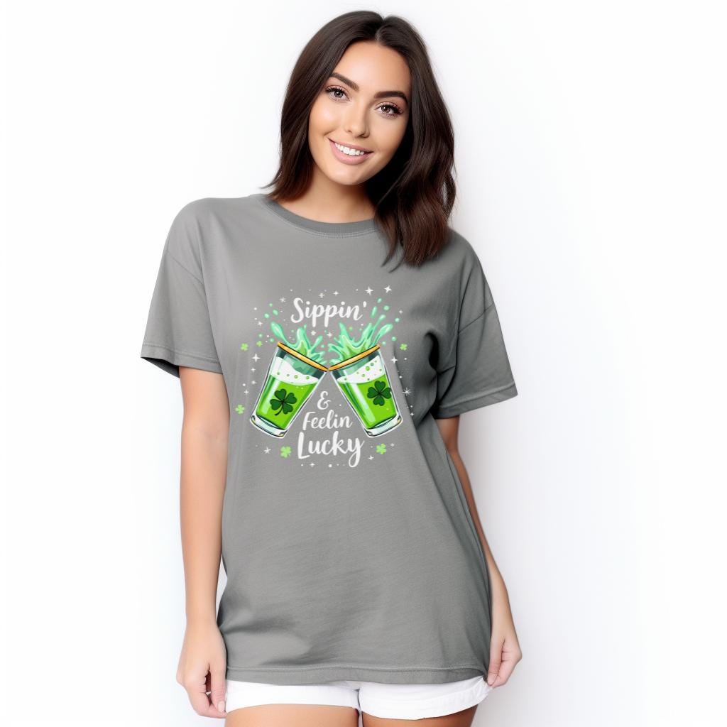 Sippin & Feelin Lucky Shirt, St Patricks Day Graphic Tee, Shamrock Drink Tee, Funny Irish Party Shirt