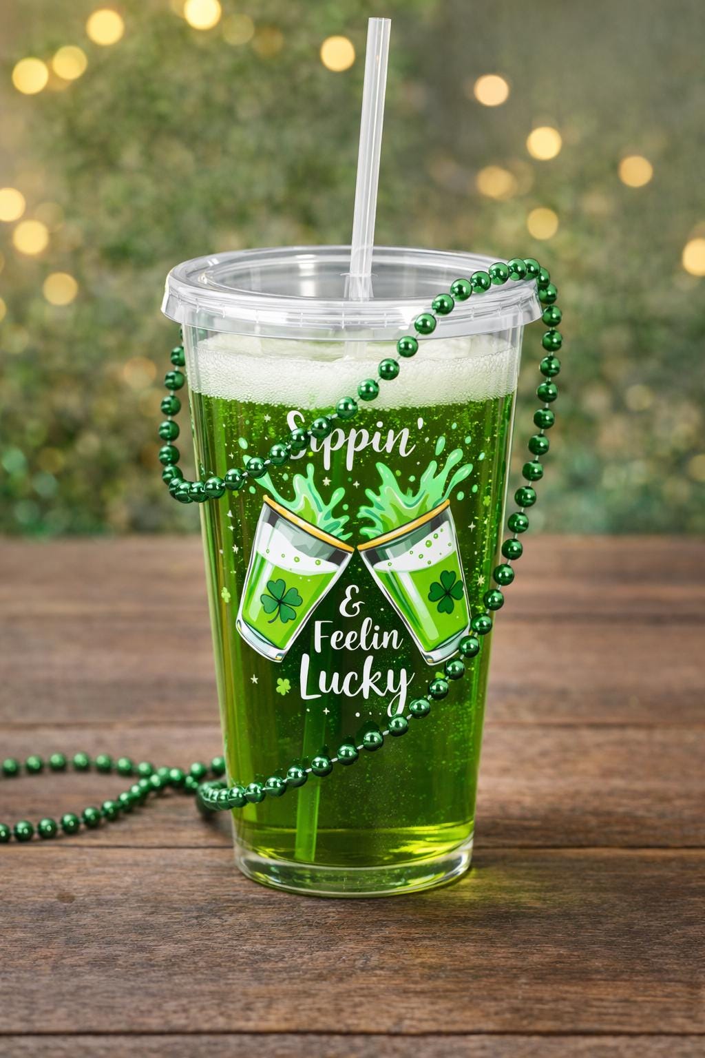 Sippin & Feelin Lucky 16oz Acrylic Tumbler | Irish Green Beer Cup | St Patrick’s Day Party Cup with Straw