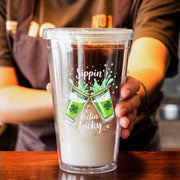 Sippin & Feelin Lucky 16oz Acrylic Tumbler | Irish Green Beer Cup | St Patrick’s Day Party Cup with Straw