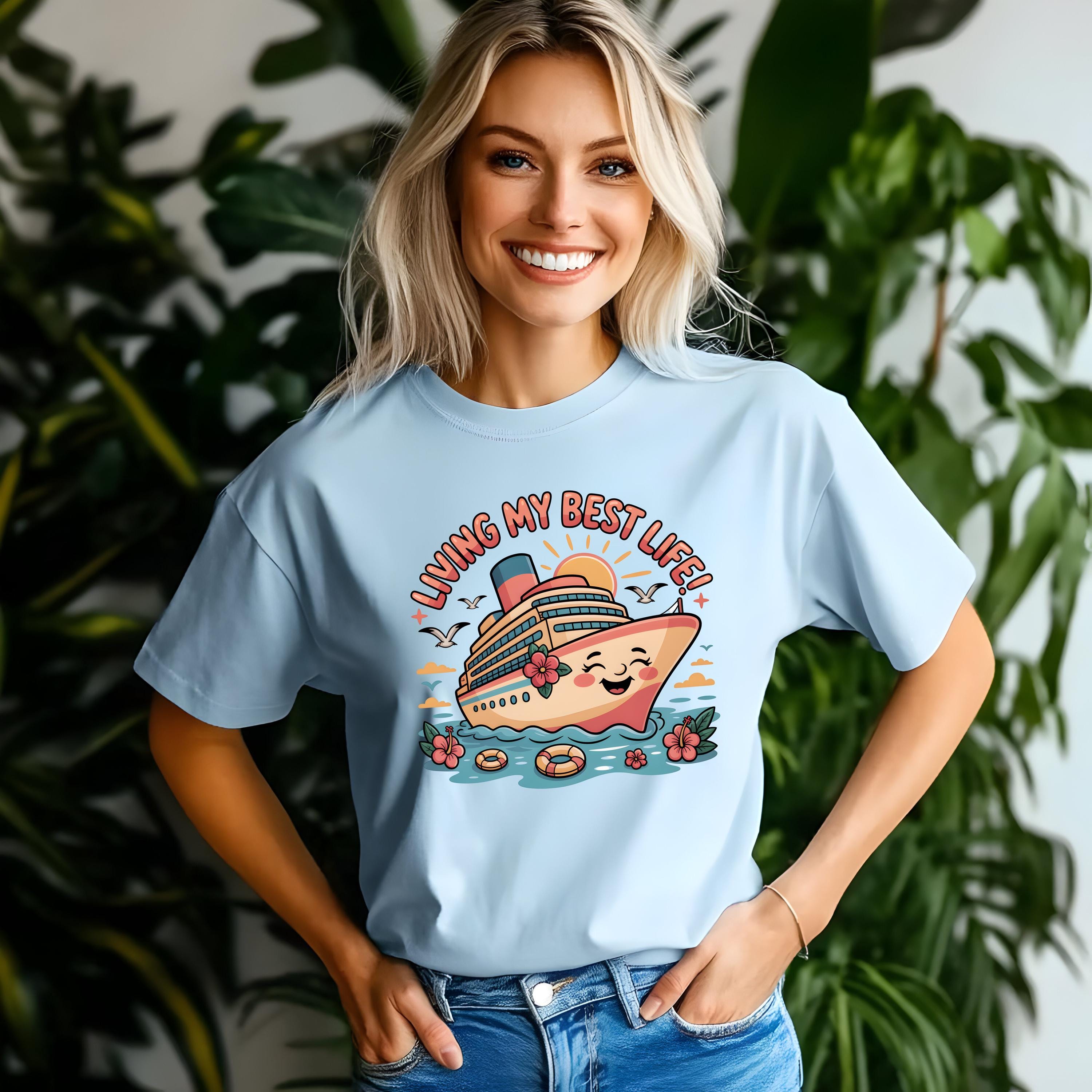 Living My Best Life Cruise Shirt | Comfort Colors 1717 | Funny Vacation Tee | Cruise Ship Graphic | Tropical Travel Shirt