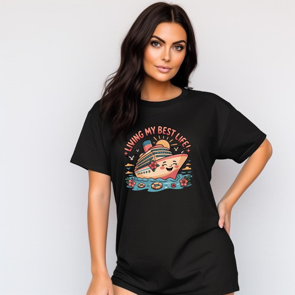 Living My Best Life Cruise Shirt | Comfort Colors 1717 | Funny Vacation Tee | Cruise Ship Graphic | Tropical Travel Shirt