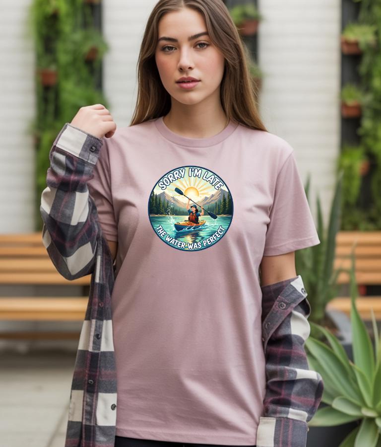 Sorry I’m Late The Water Was Perfect Shirt | Kayak Gift for Him Her | Funny Lake Life Tee | Comfort Colors 1717 Outdoor Shirt