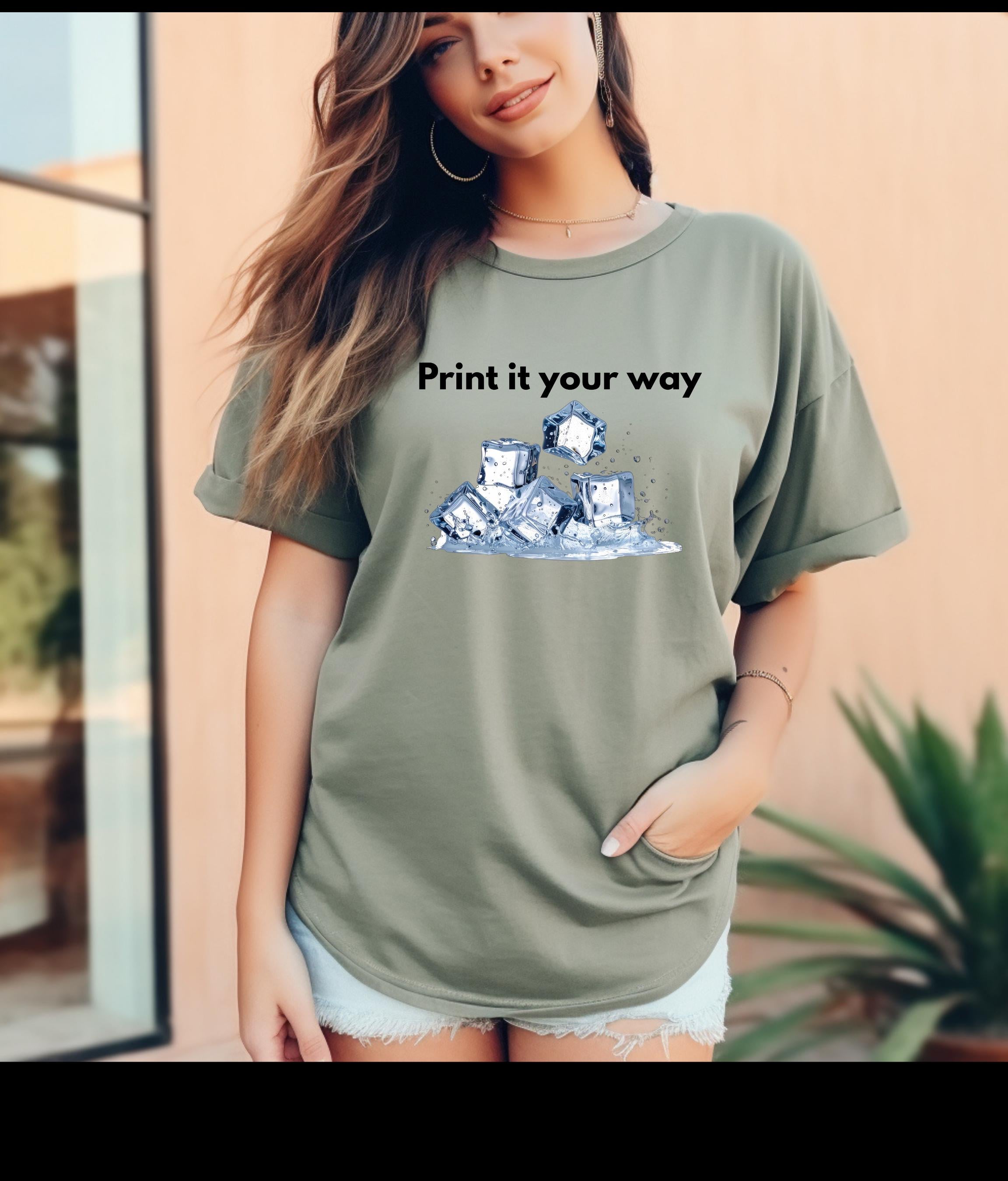 Print It Your Way cubes graphic T-shirt | blue sketch illustration