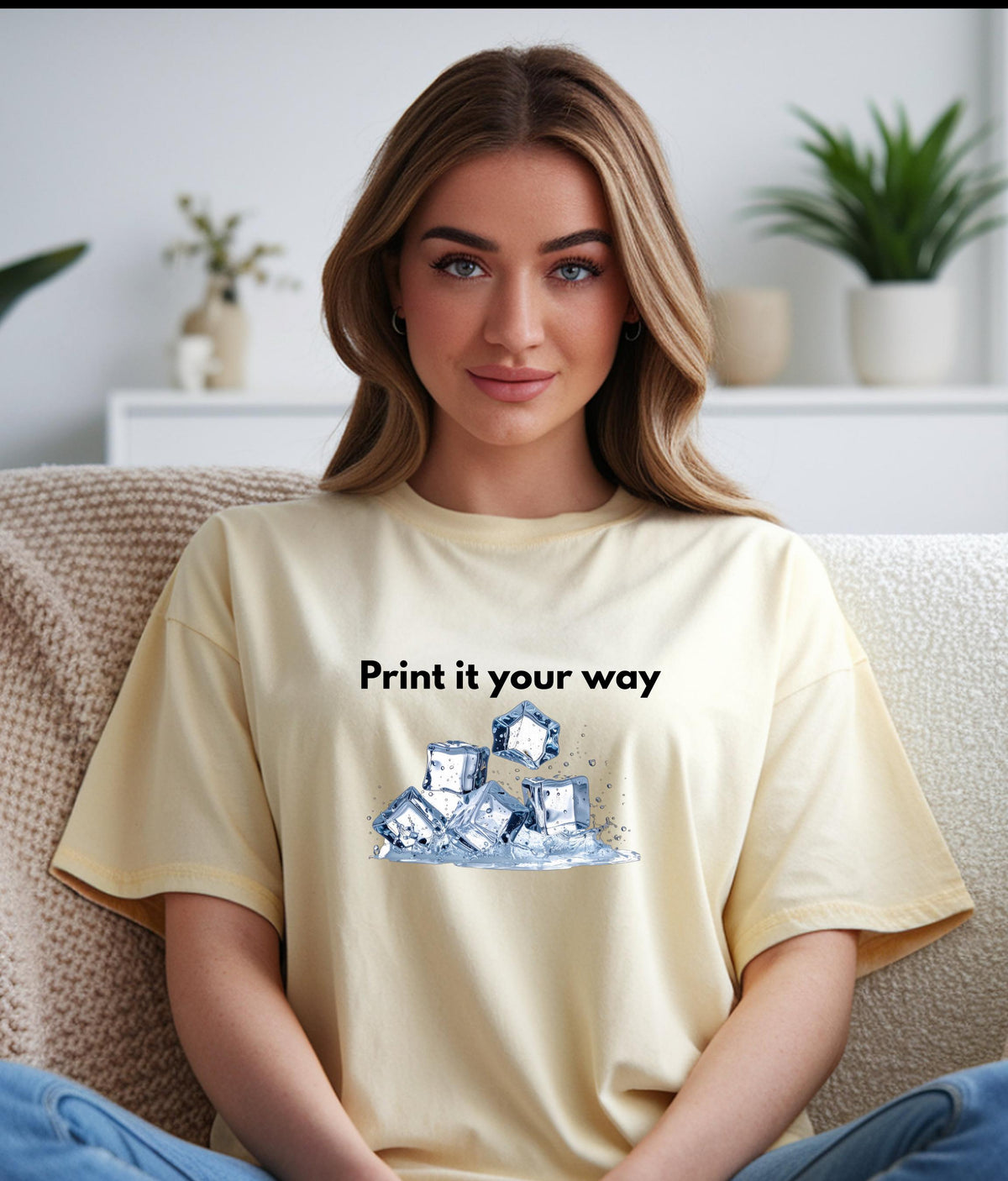 Print It Your Way cubes graphic T-shirt | blue sketch illustration