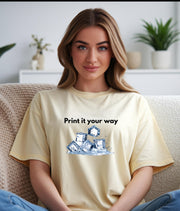 Print It Your Way cubes graphic T-shirt | blue sketch illustration