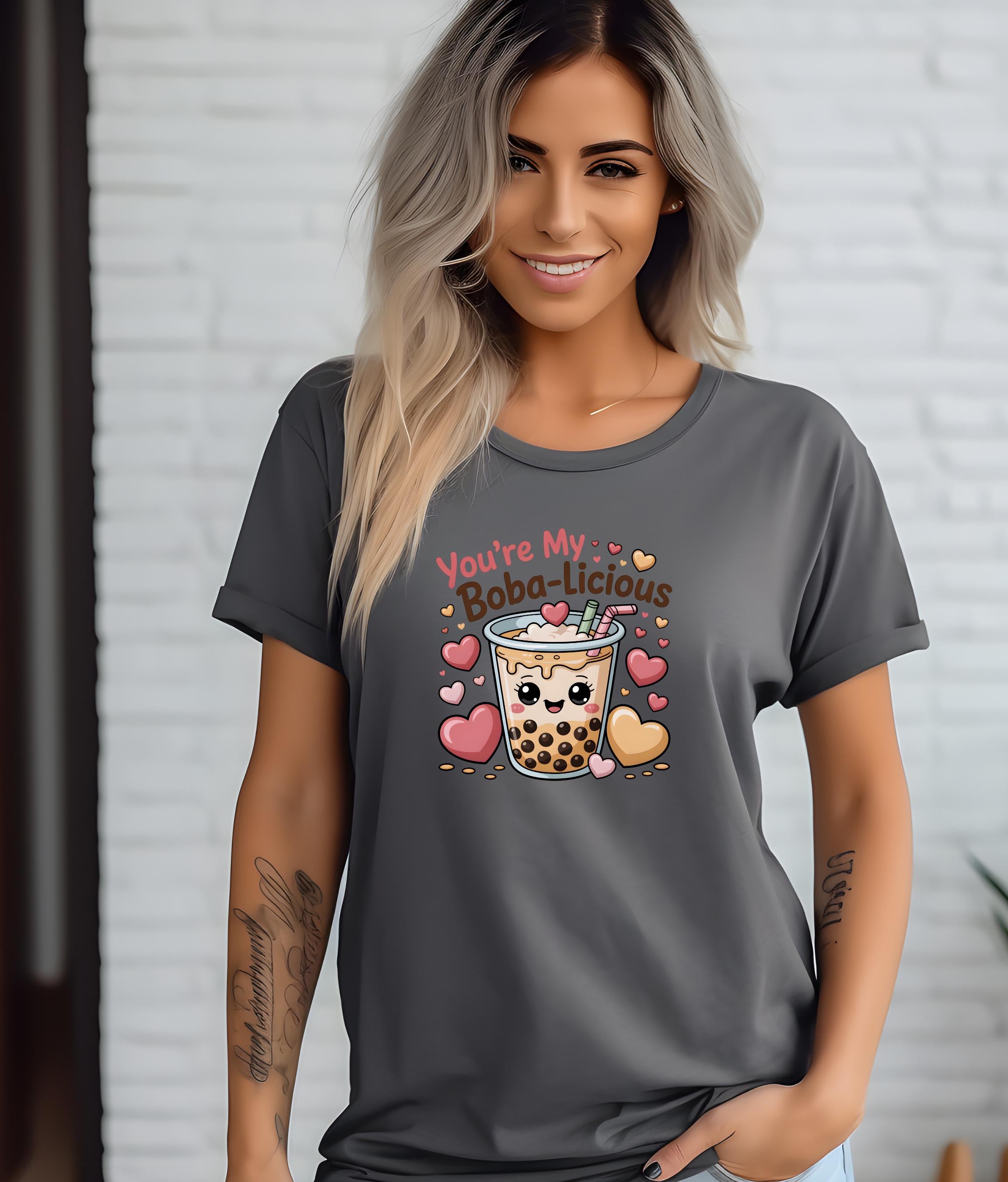 You're My Boba licious Boba Tea T Shirt | Cute Kawaii Bubble Tea Hearts | Funny Food Pun Tee | Unisex Graphic Shirt