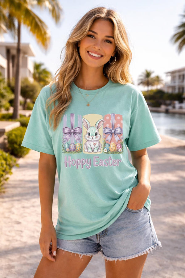 Happy Easter Bunny Shirt, Cute Pastel Easter Graphic Tee, Comfort Colors 1717 Spring Shirt