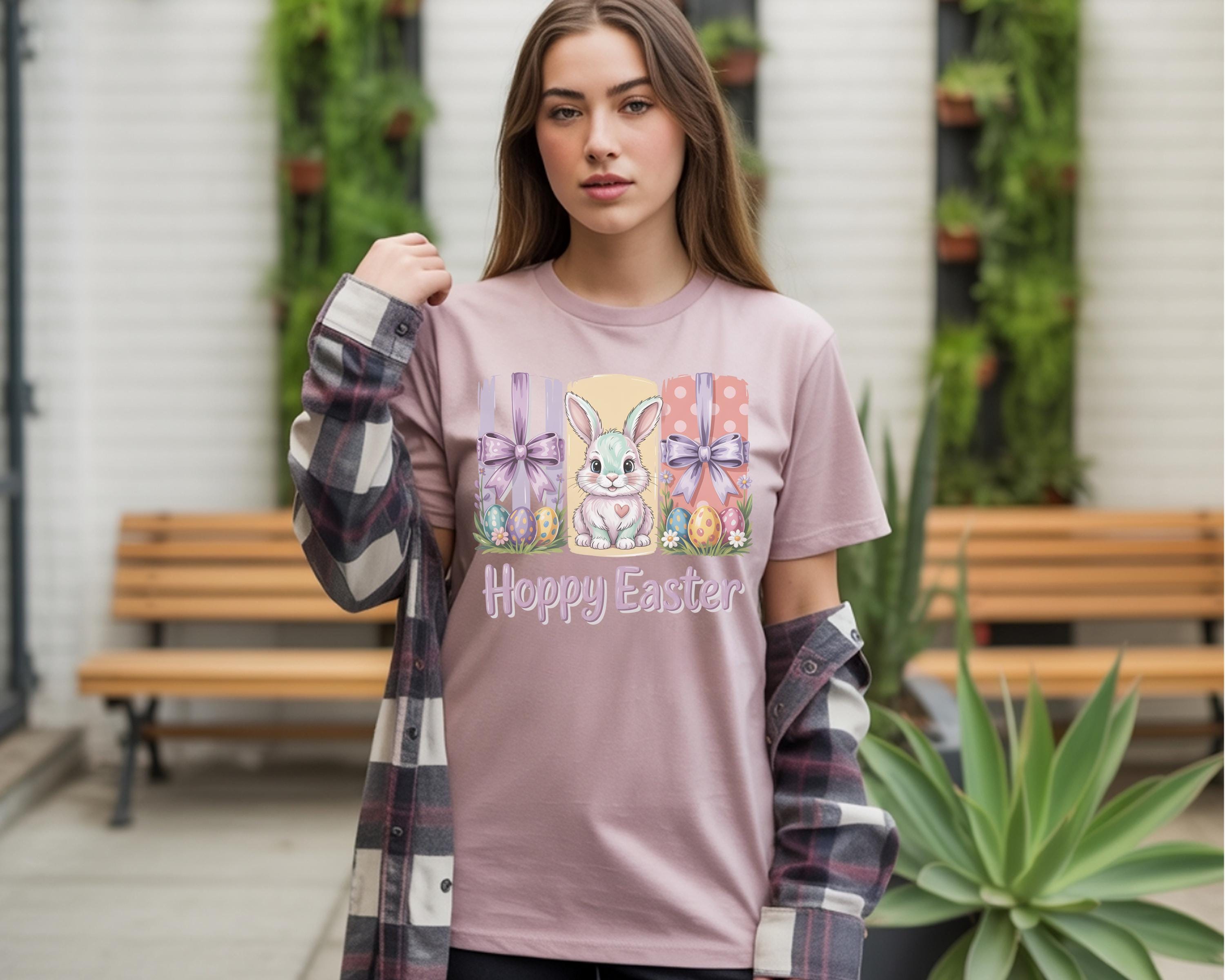 Happy Easter Bunny Shirt, Cute Pastel Easter Graphic Tee, Comfort Colors 1717 Spring Shirt