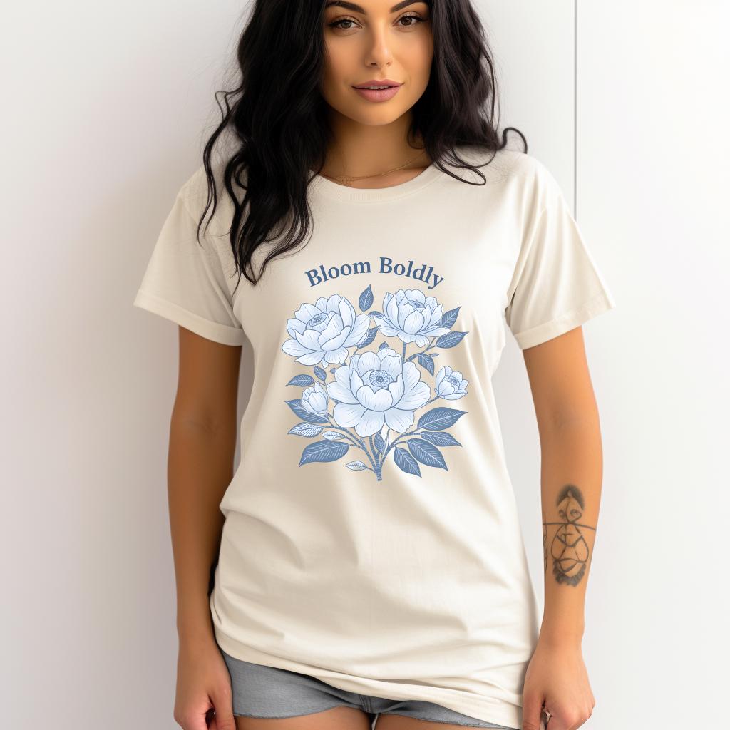 Bloom Boldly Shirt, Floral Graphic Tee for Women, Inspirational Spring Comfort Colors 1717 T-Shirt