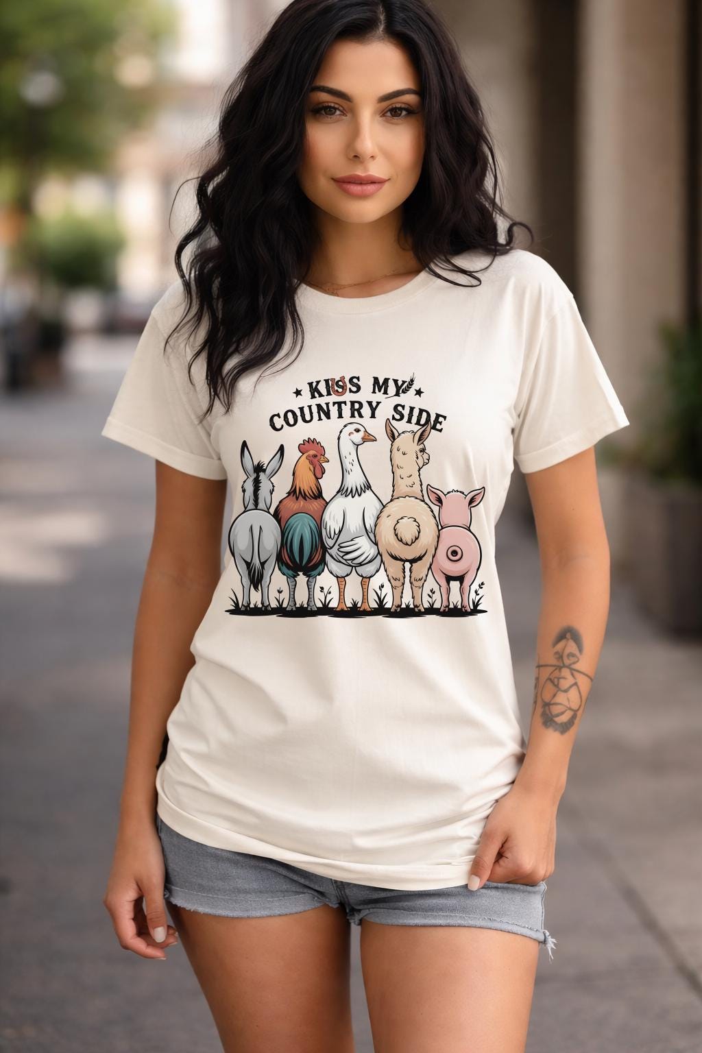 Kiss My Country Side Shirt, Funny Western Graphic Tee, Farm Girl Sassy Country T-Shirt