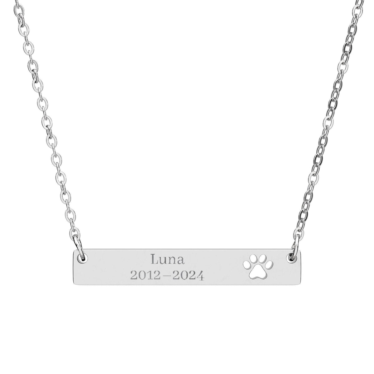 Personalized Paw Print Bar Necklace, Custom Pet Name Engraved Jewelry