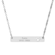 Personalized Paw Print Bar Necklace, Custom Pet Name Engraved Jewelry