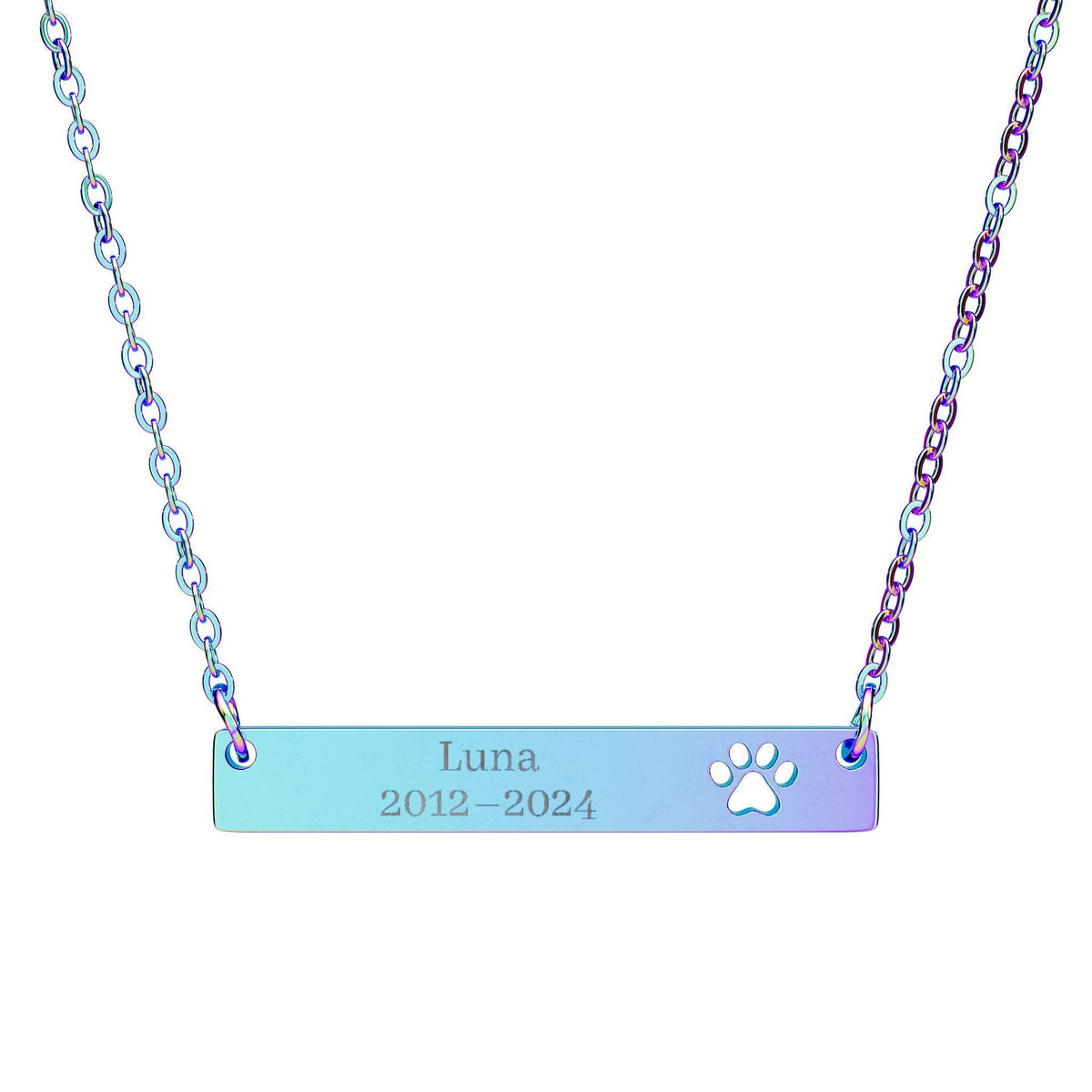 Personalized Paw Print Bar Necklace, Custom Pet Name Engraved Jewelry