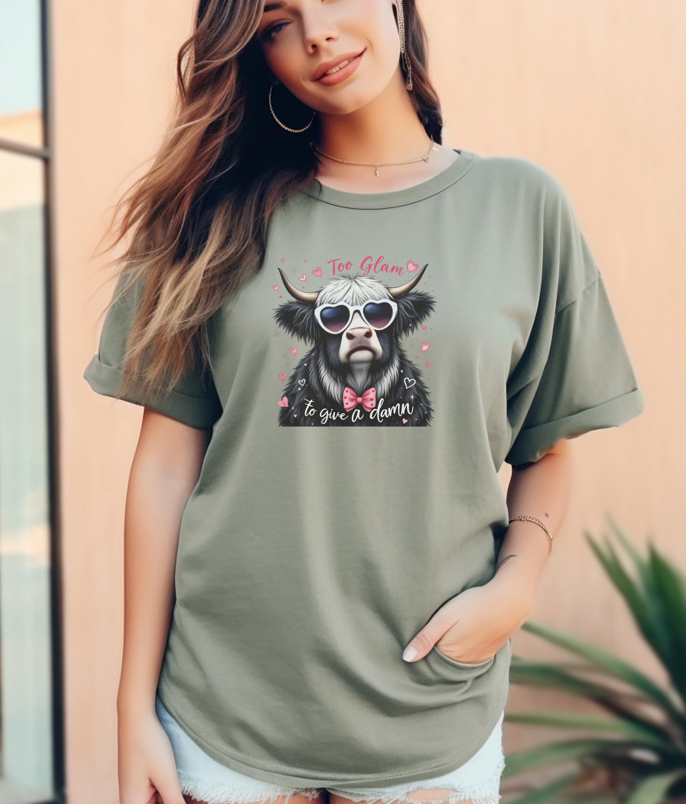 Custom Animal Graphic Tee, Funny Cow Shirt, Highland Cow Lover Gift, Heart Sunglasses T-Shirt, Bow Tie Graphic Tee, Women's Casual Trendy To