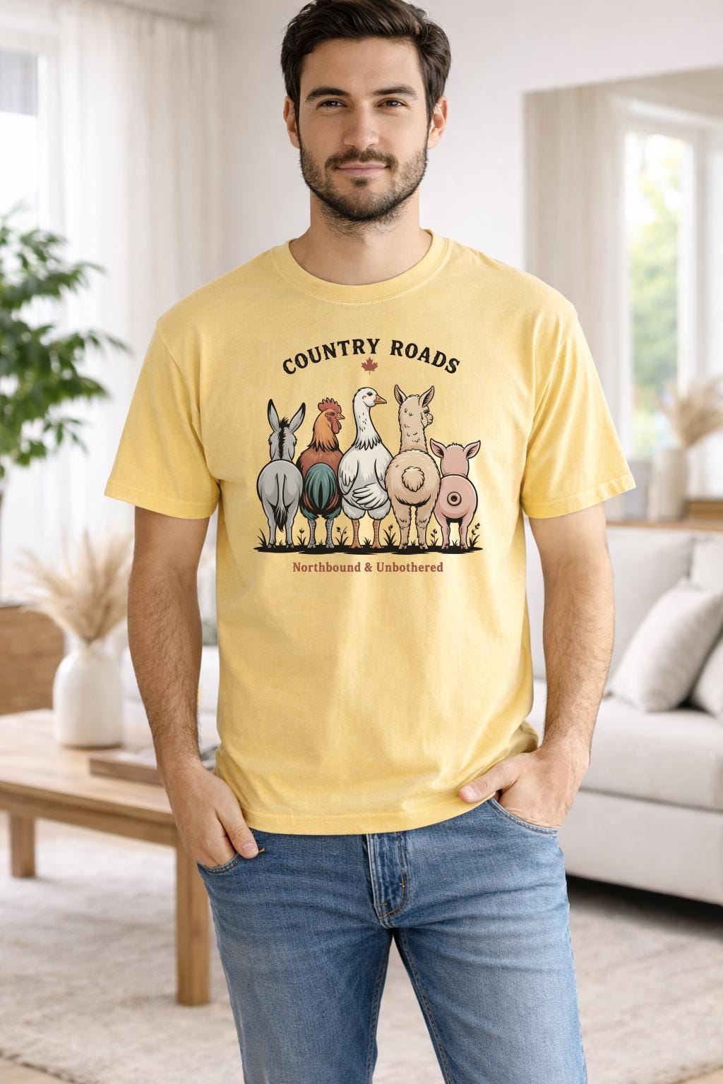 Country Roads Northbound & Unbothered Shirt, Funny Canadian Farm Graphic Tee, Rustic Barnyard Western T-Shirt