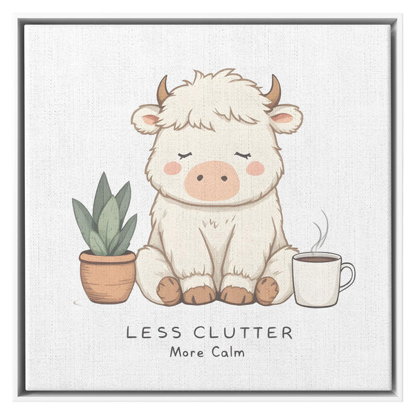 Cute Fluffy Highland Cow Canvas Art Print, Boho Nursery Decor, Zen Wall Art, Playful Kids Room Decor, Baby Shower Gift, Modern Home Decor