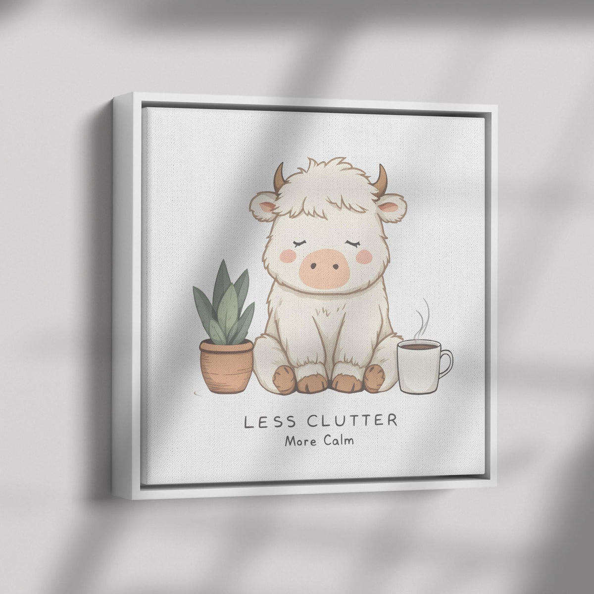 Cute Fluffy Highland Cow Canvas Art Print, Boho Nursery Decor, Zen Wall Art, Playful Kids Room Decor, Baby Shower Gift, Modern Home Decor