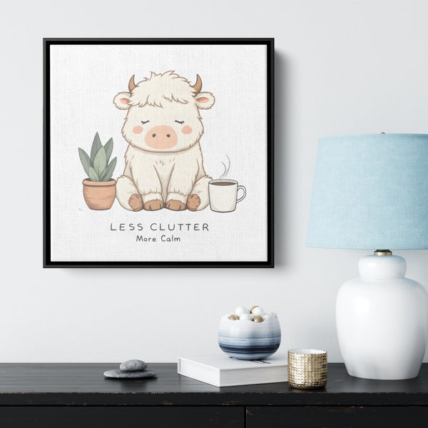 Cute Fluffy Highland Cow Canvas Art Print, Boho Nursery Decor, Zen Wall Art, Playful Kids Room Decor, Baby Shower Gift, Modern Home Decor